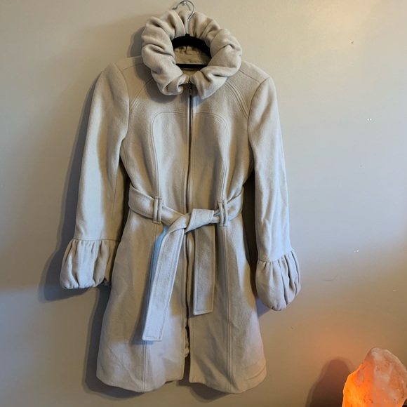 Small Zara Woman cream wool blend tie waist peacoat - Picture 14 of 14